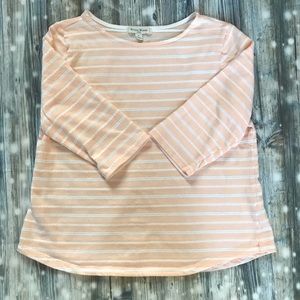 Studio Works Peach Striped 3/4 Sleeve Top Petite Large